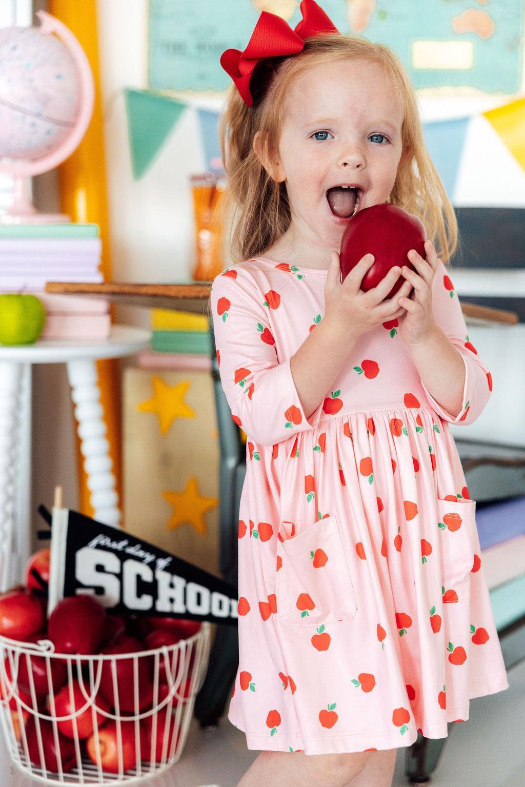 An Apple a Day 3/4 Sleeve Pocket Twirl Dress - Mila & Rose ® - Flyclothing LLC