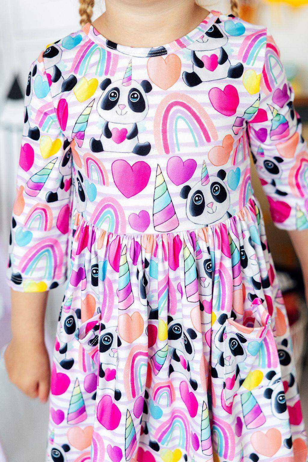 Peace, Love & Pandacorns 3/4 Sleeve Pocket Twirl Dress - Mila & Rose ® - Flyclothing LLC