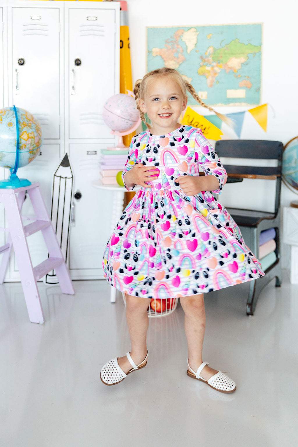 Peace, Love & Pandacorns 3/4 Sleeve Pocket Twirl Dress - Mila & Rose ® - Flyclothing LLC