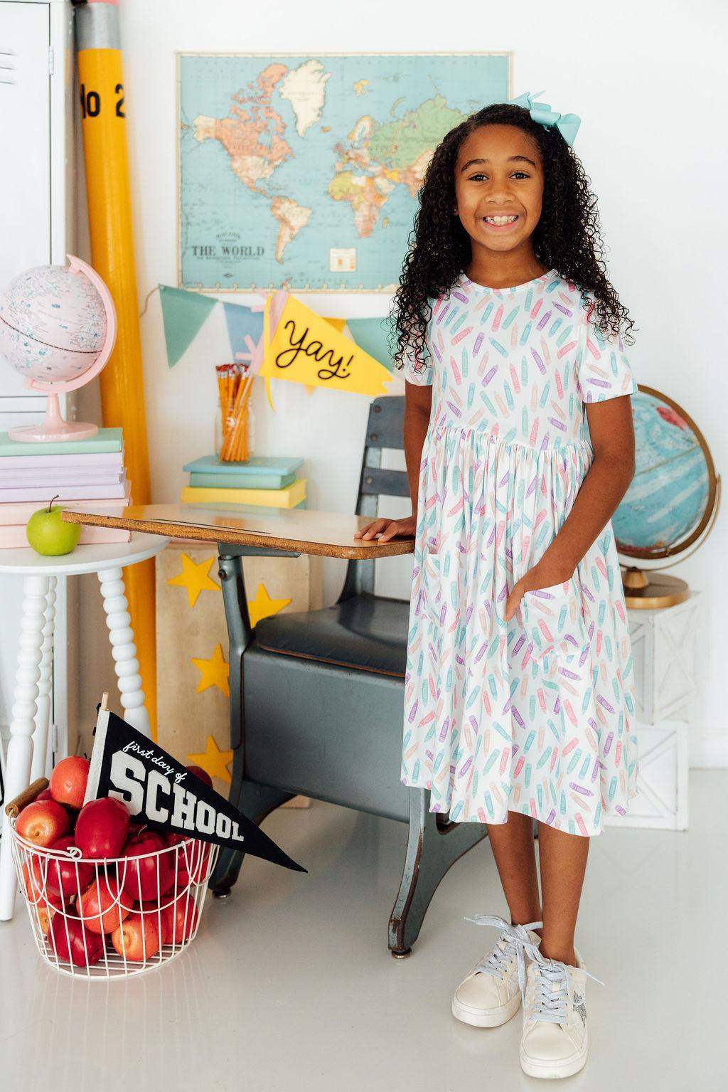 Color Crayons S/S Pocket Twirl Dress - Mila & Rose ® - Flyclothing LLC