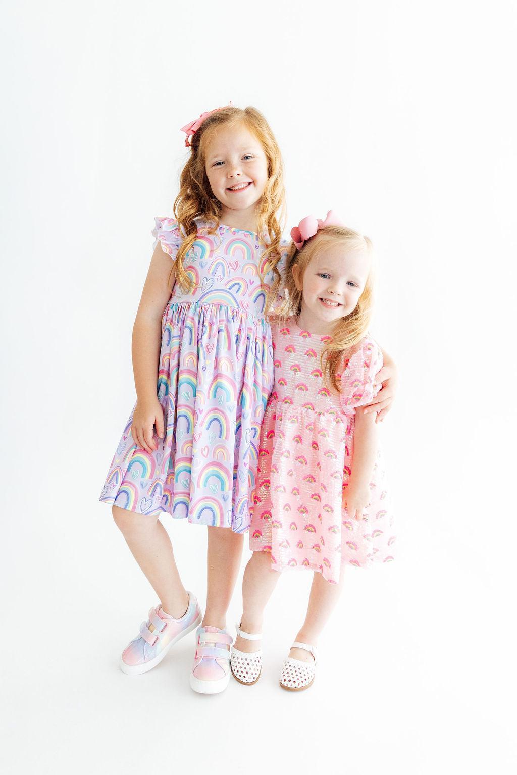 Rainbow Dreams Flutter Sleeve Twirl Dress - Mila & Rose ® - Flyclothing LLC