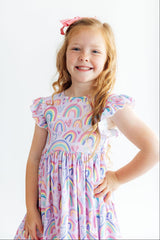 Rainbow Dreams Flutter Sleeve Twirl Dress - Mila & Rose ® - Flyclothing LLC
