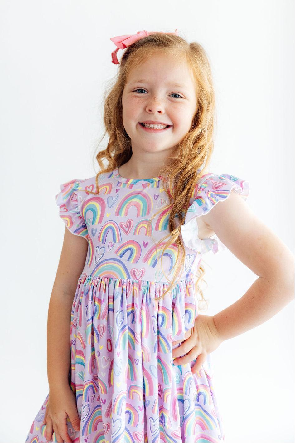 Rainbow Dreams Flutter Sleeve Twirl Dress - Mila & Rose ® - Flyclothing LLC