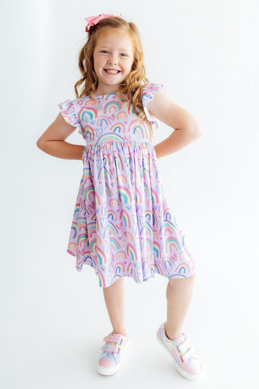 Rainbow Dreams Flutter Sleeve Twirl Dress - Mila & Rose ® - Flyclothing LLC
