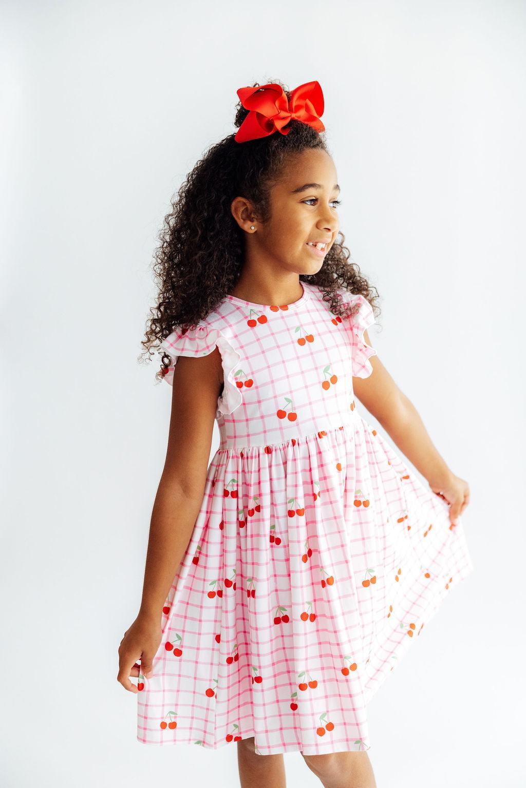 Cherry Sweet Flutter Sleeve Twirl Dress - Mila & Rose ® - Flyclothing LLC