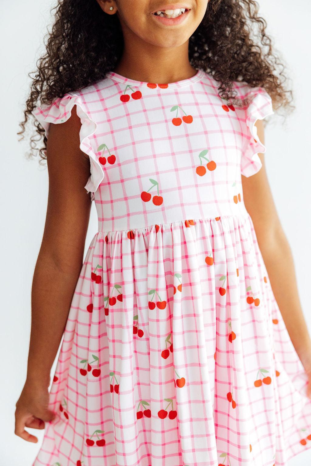 Cherry Sweet Flutter Sleeve Twirl Dress - Mila & Rose ® - Flyclothing LLC
