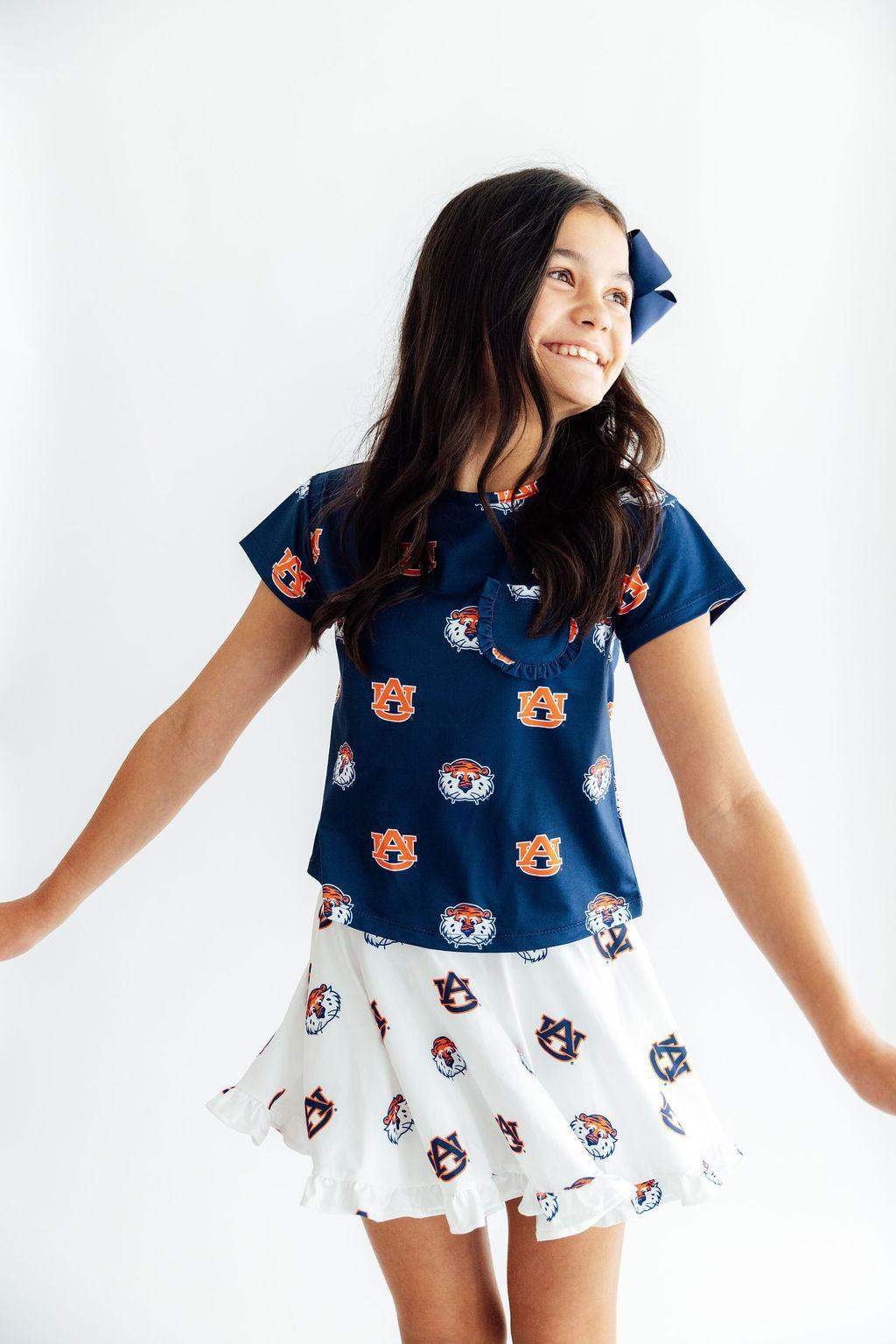 Auburn White Aubie Ruffle Twirl Skort - Mila & Rose ® - Flyclothing LLC