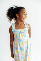 Tropical Summer Ruffle Cross Back Dress