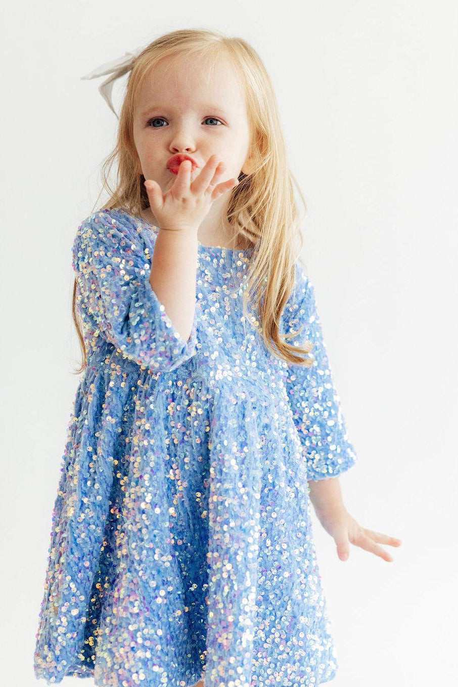Light Blue Velvet Sequin Dress - Mila & Rose ® - Flyclothing LLC