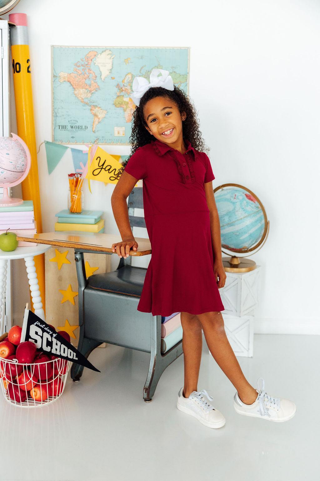 Burgundy S/S Polo Dress - Mila & Rose ® - Flyclothing LLC