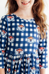 Auburn Plaid Aubie 3/4 Sleeve Pocket Twirl Dress - Mila & Rose ® - Flyclothing LLC