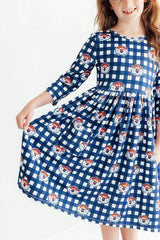 Auburn Plaid Aubie 3/4 Sleeve Pocket Twirl Dress - Mila & Rose ® - Flyclothing LLC
