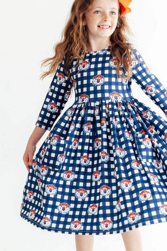 Auburn Plaid Aubie 3/4 Sleeve Pocket Twirl Dress - Mila & Rose ® - Flyclothing LLC