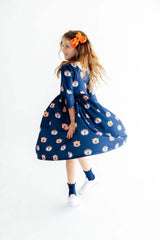 Auburn Blue Aubie 3/4 Sleeve Pocket Twirl Dress - Mila & Rose ® - Flyclothing LLC