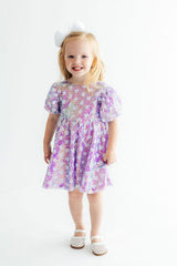 Periwinkle Heart Puff Sleeve Sequin Dress