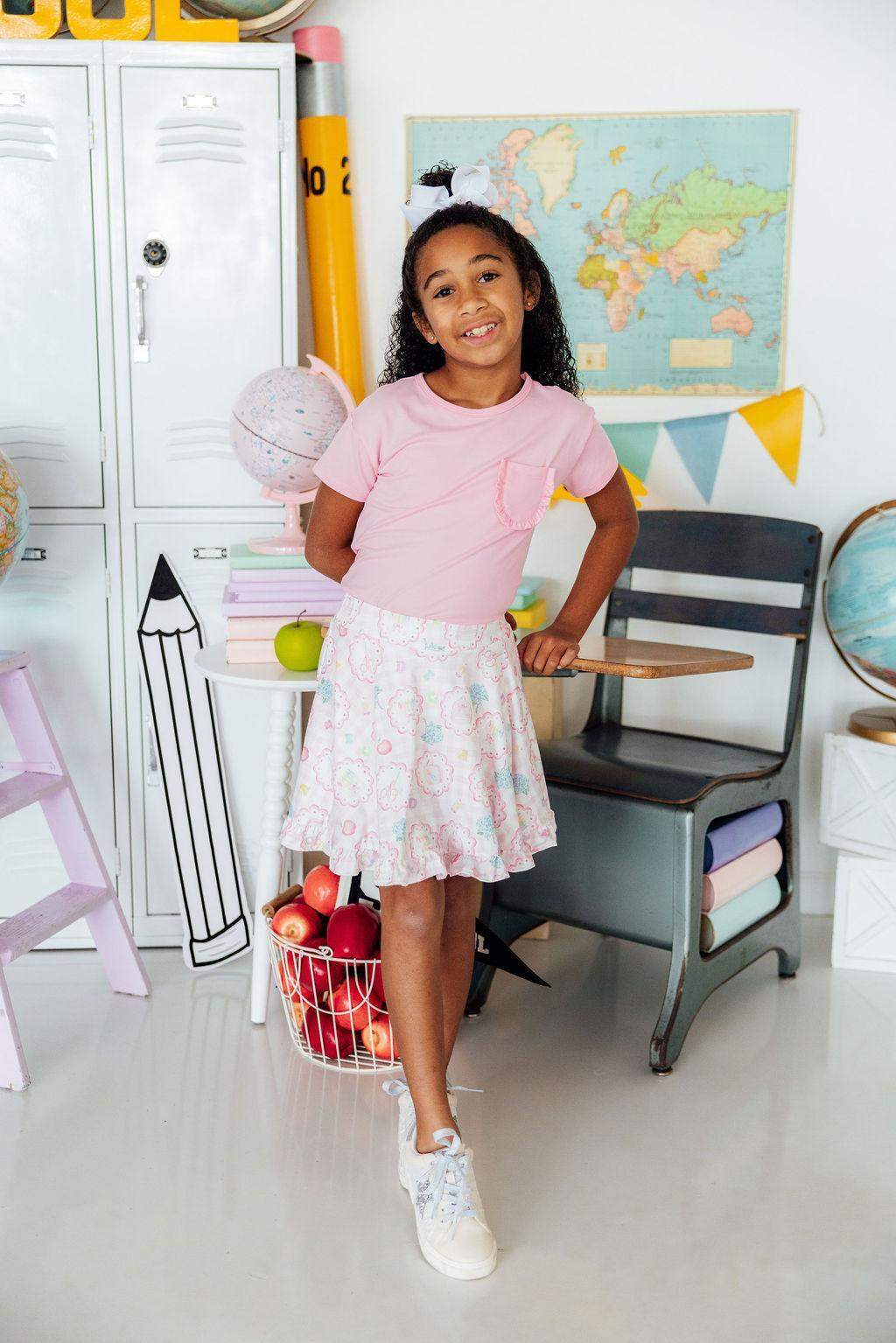 Bubblegum Pink Ruffle Pocket Tee - Mila & Rose ® - Flyclothing LLC