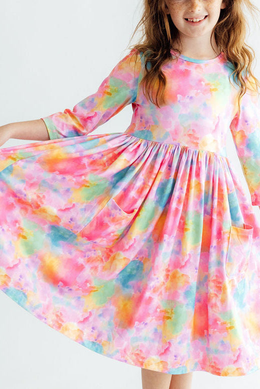 Swirly Whirly 3/4 Sleeve Pocket Twirl Dress - Mila & Rose ® - Flyclothing LLC