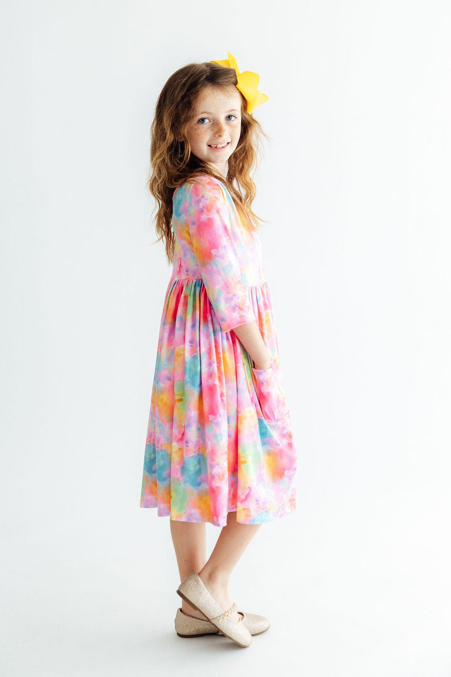 Swirly Whirly 3/4 Sleeve Pocket Twirl Dress - Mila & Rose ® - Flyclothing LLC