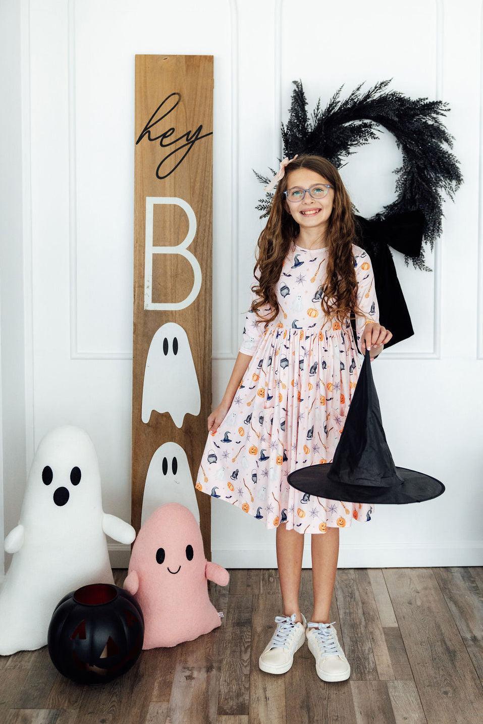 Hey Boo 3/4 Sleeve Pocket Twirl Dress - Mila & Rose ® - Flyclothing LLC
