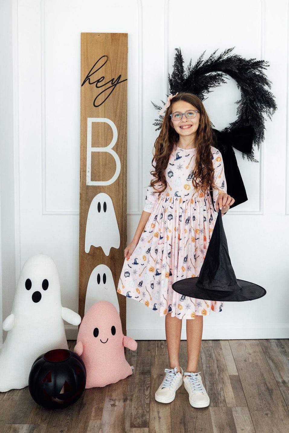 Hey Boo 3/4 Sleeve Pocket Twirl Dress - Mila & Rose ® - Flyclothing LLC