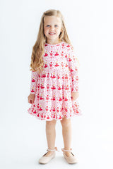 Candy Cane Ballet L/S Ruffle Hem Twirl Dress