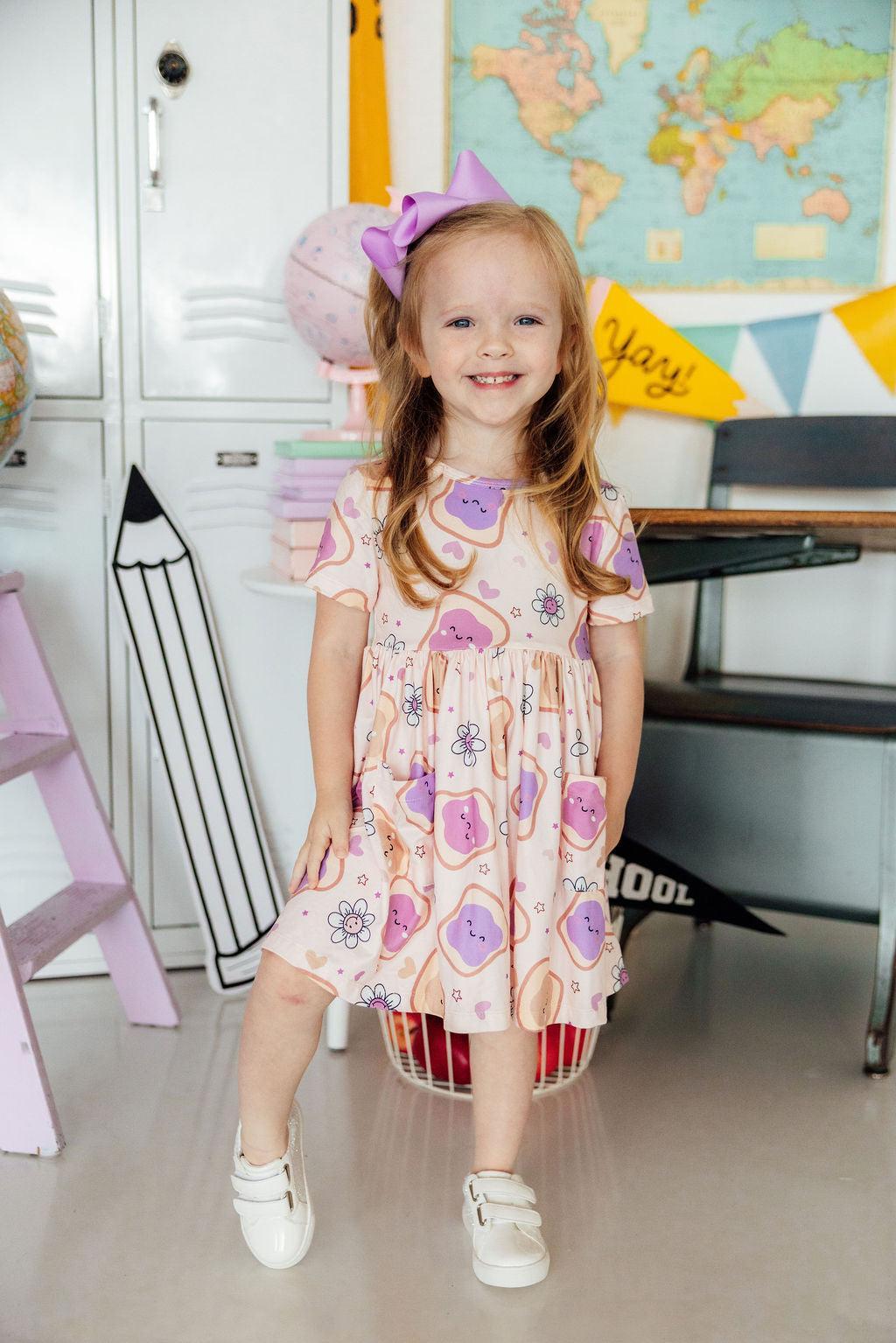 Peanut Butter Jelly Time S/S Pocket Twirl Dress - Mila & Rose ® - Flyclothing LLC