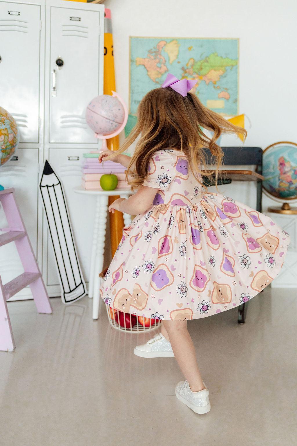 Peanut Butter Jelly Time S/S Pocket Twirl Dress - Mila & Rose ® - Flyclothing LLC