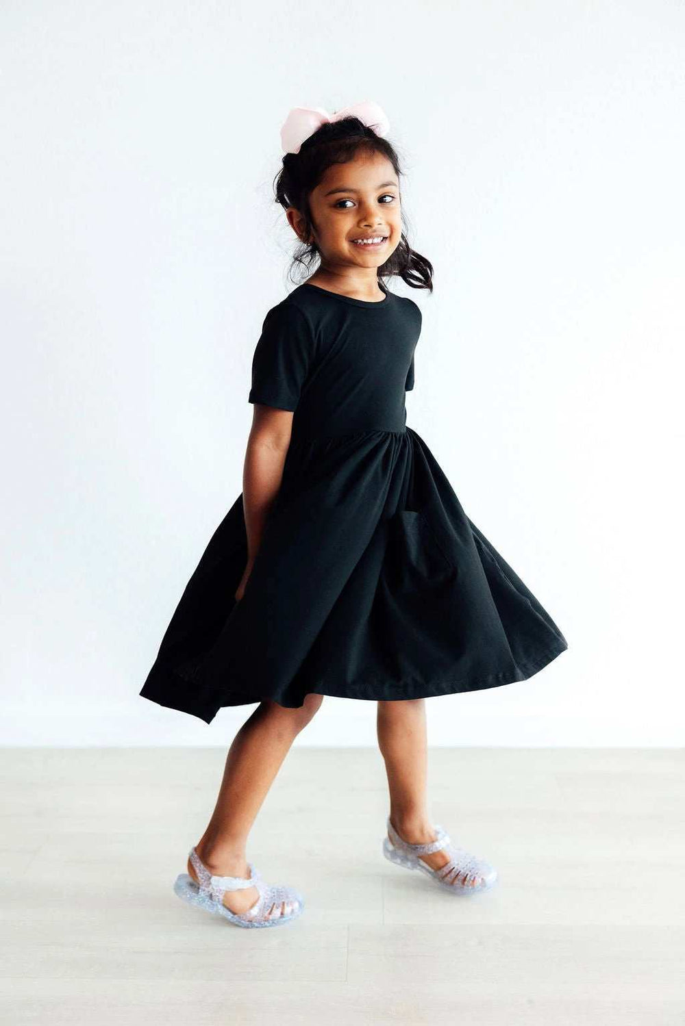 Black S/S Pocket Twirl Dress - Mila & Rose ® - Flyclothing LLC