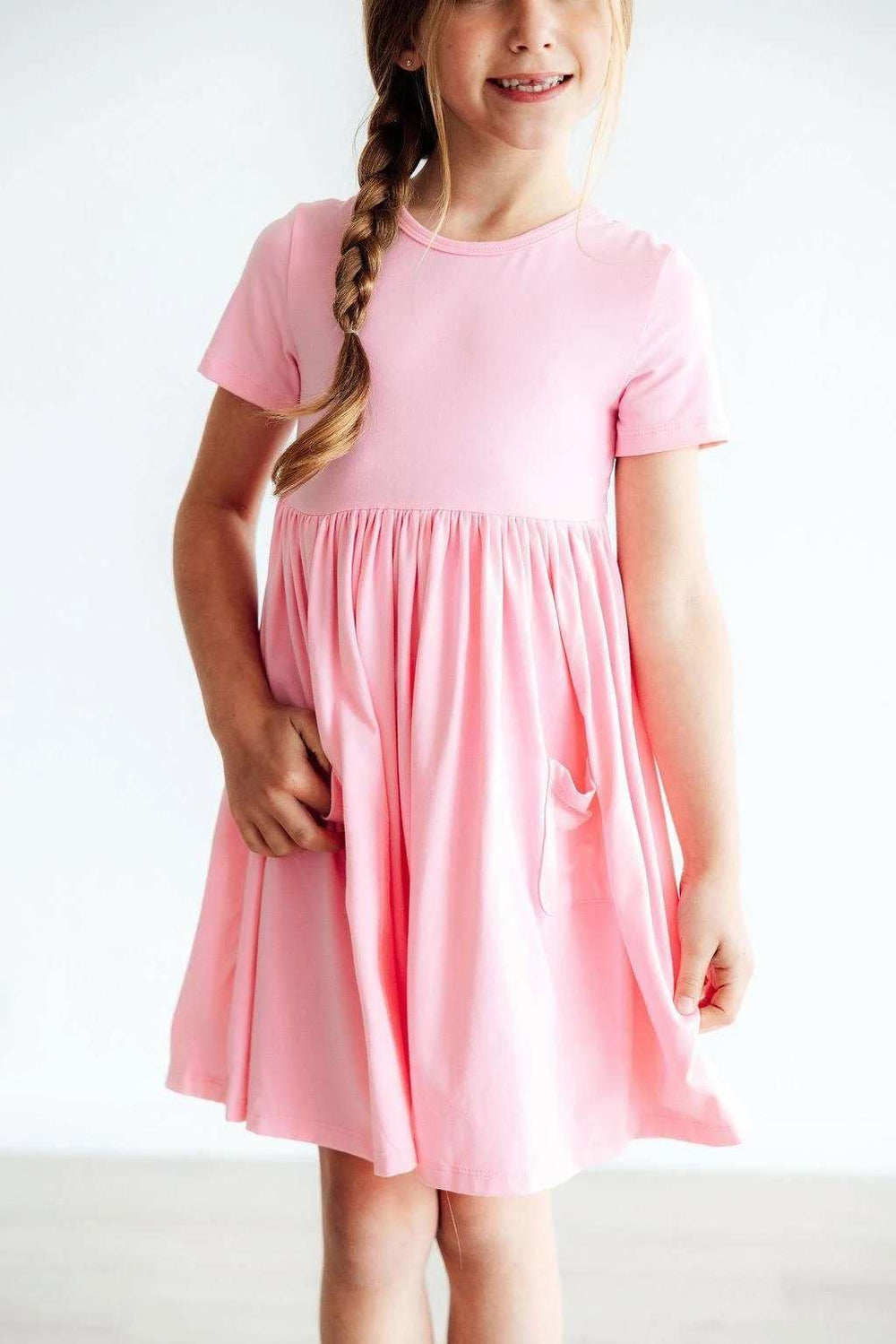 Bubblegum Pink S/S Pocket Twirl Dress - Mila & Rose ® - Flyclothing LLC