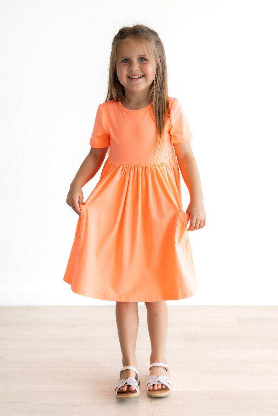 Neon Coral S/S Pocket Twirl Dress - Mila & Rose ® - Flyclothing LLC