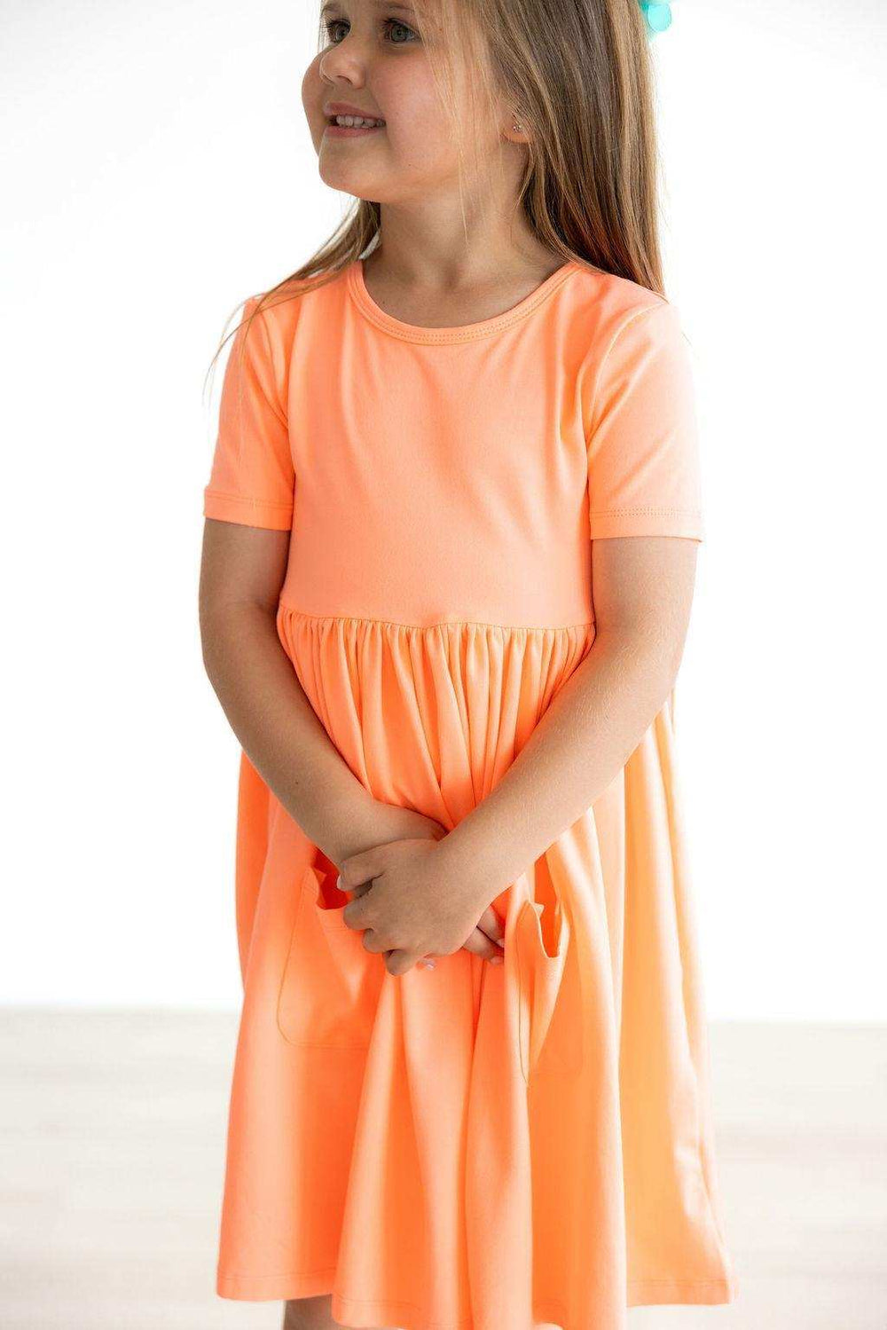 Neon Coral S/S Pocket Twirl Dress - Mila & Rose ® - Flyclothing LLC