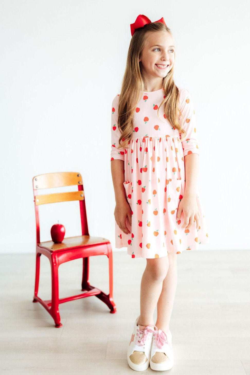 An Apple a Day 3/4 Sleeve Pocket Twirl Dress - Mila & Rose ® - Flyclothing LLC
