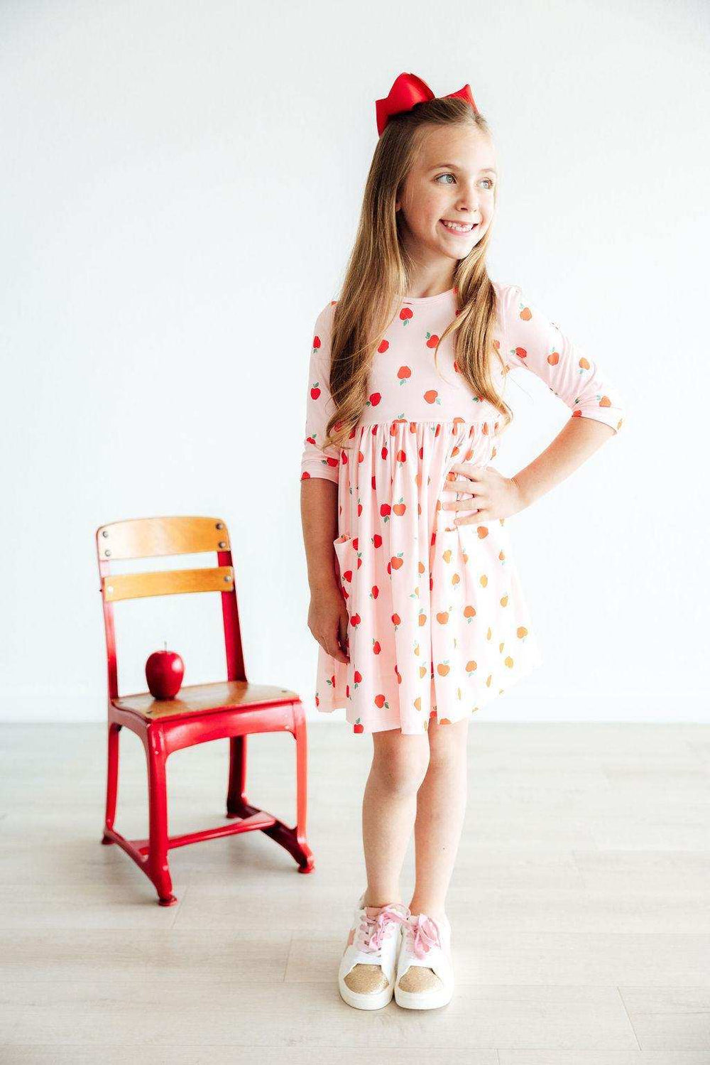 An Apple a Day 3/4 Sleeve Pocket Twirl Dress - Mila & Rose ® - Flyclothing LLC