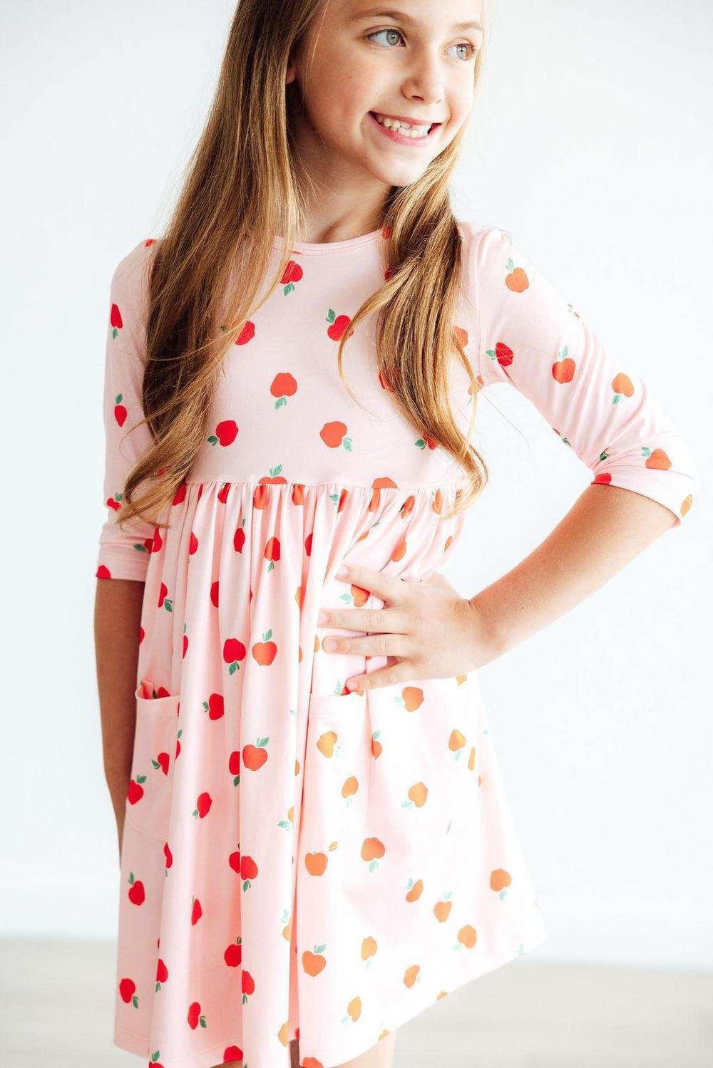 An Apple a Day 3/4 Sleeve Pocket Twirl Dress - Mila & Rose ® - Flyclothing LLC