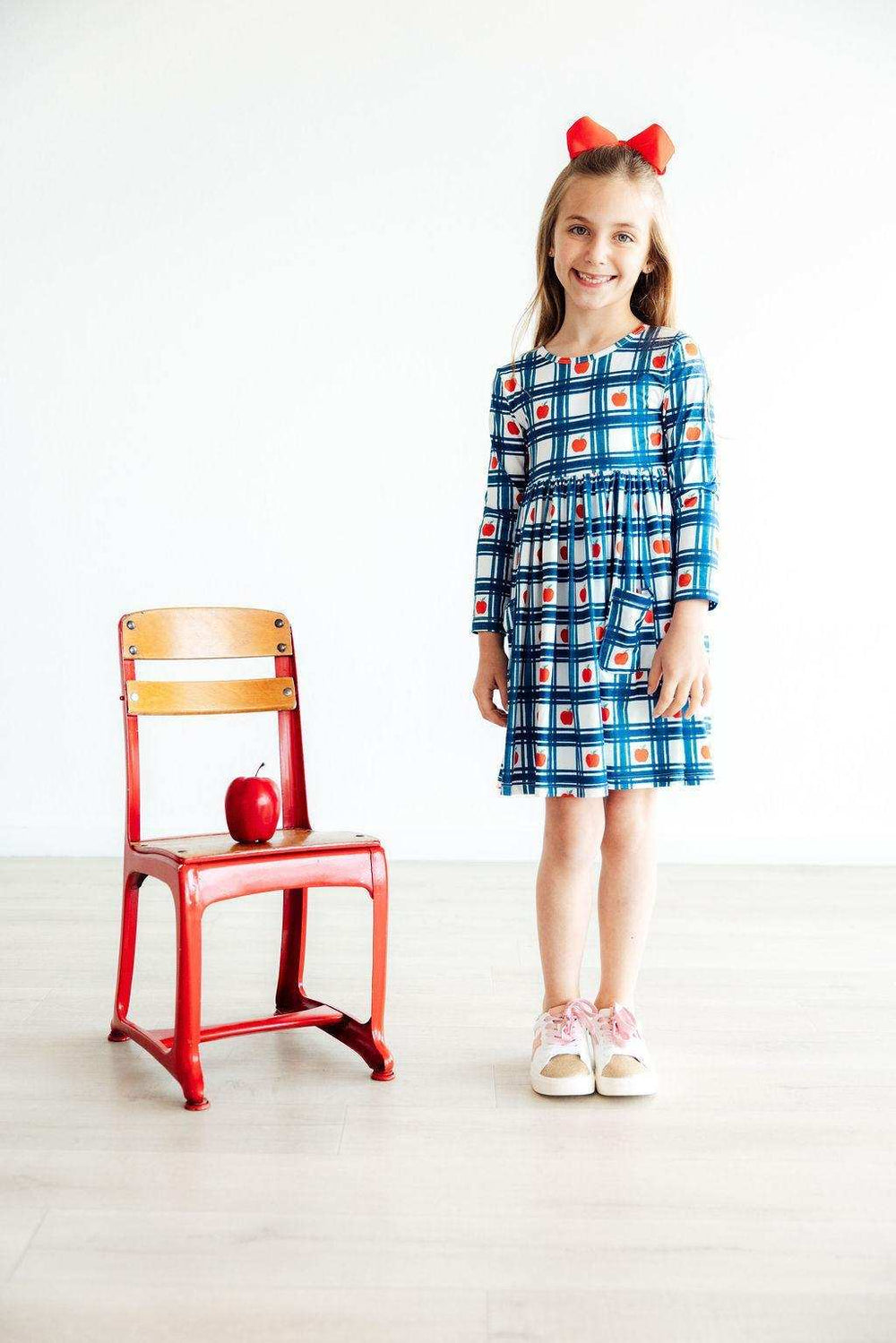 Plaid Apples L/S Pocket Twirl Dress - Mila & Rose ® - Flyclothing LLC