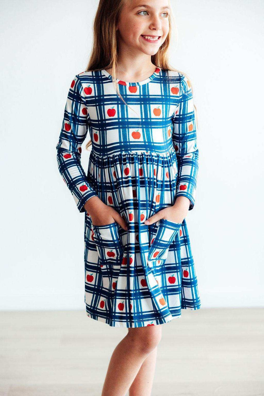 Plaid Apples L/S Pocket Twirl Dress - Mila & Rose ® - Flyclothing LLC