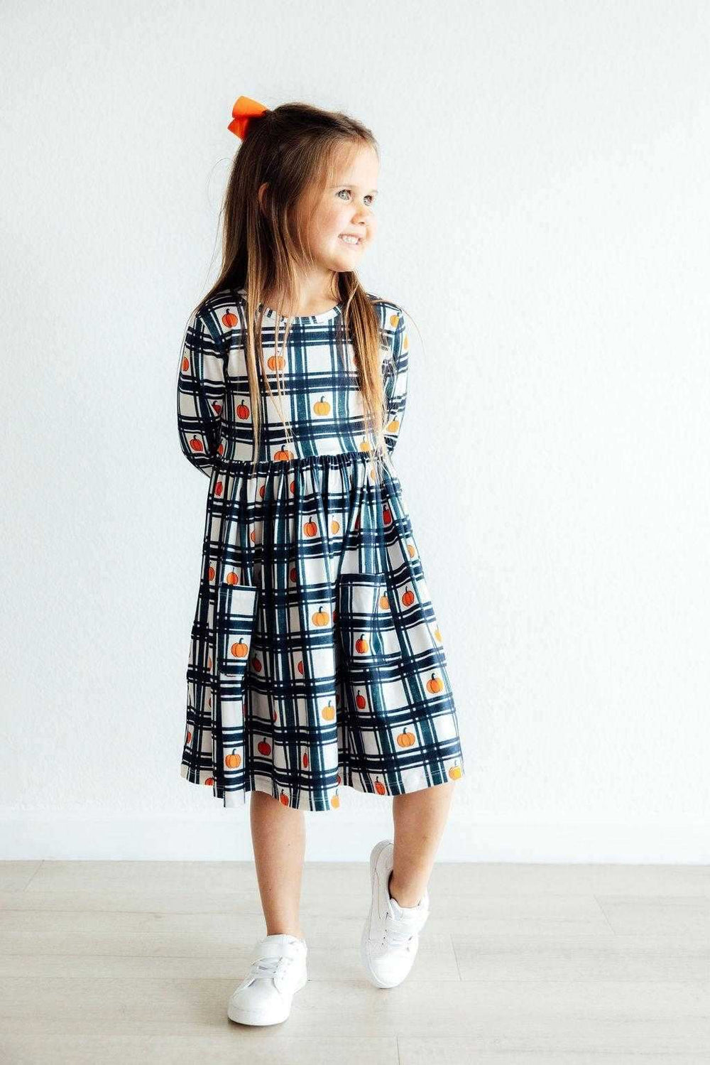 Plaid Pumpkins L/S Pocket Twirl Dress - Mila & Rose ® - Flyclothing LLC