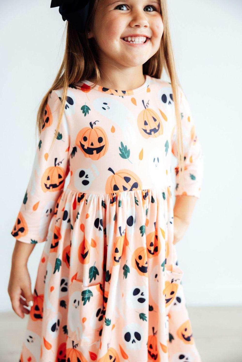 Pumpkin Peekaboo 3/4 Sleeve Pocket Twirl Dress - Mila & Rose ® - Flyclothing LLC
