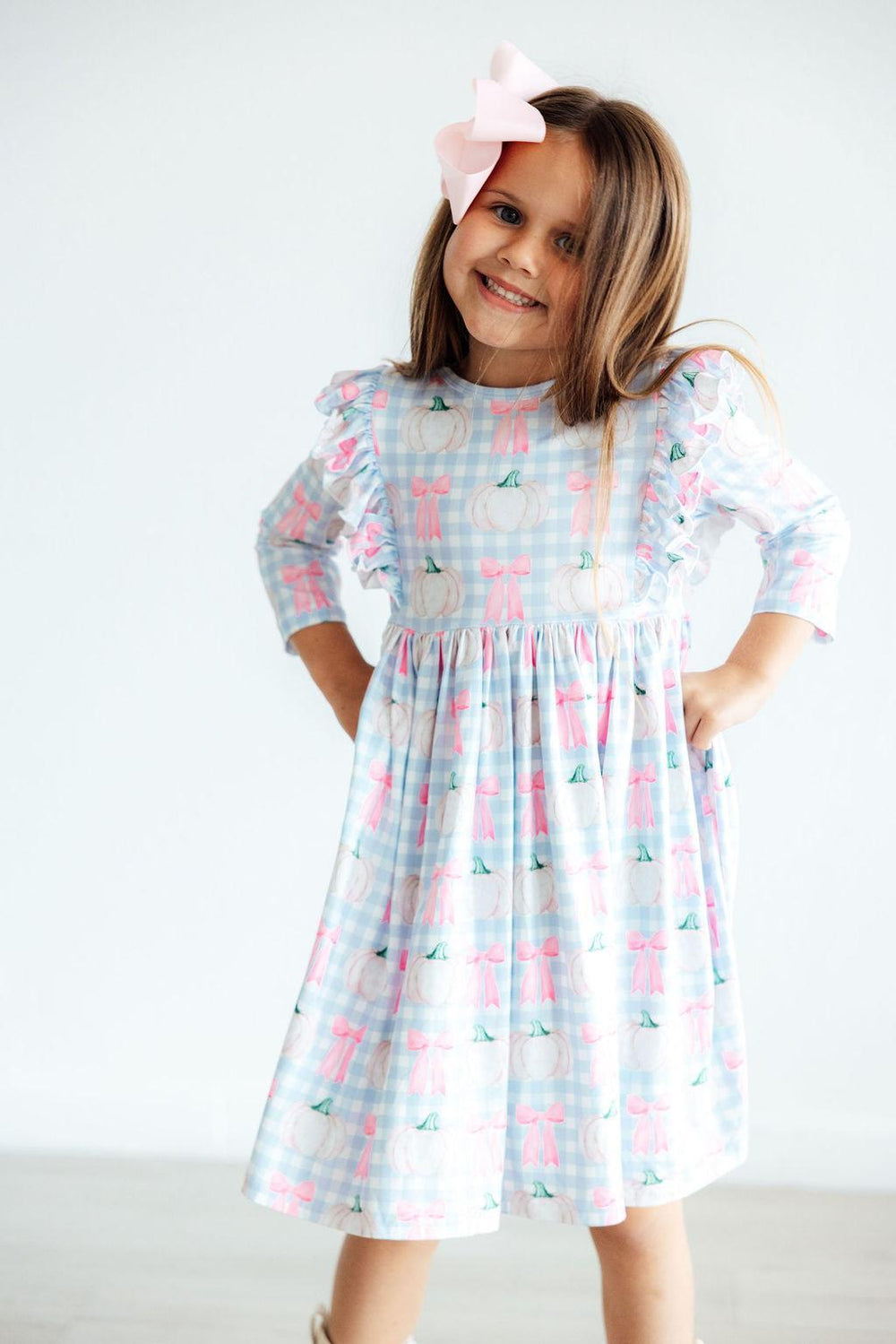 Pumpkin Picnic 3/4 Sleeve Ruffle Twirl Dress - Mila & Rose ®