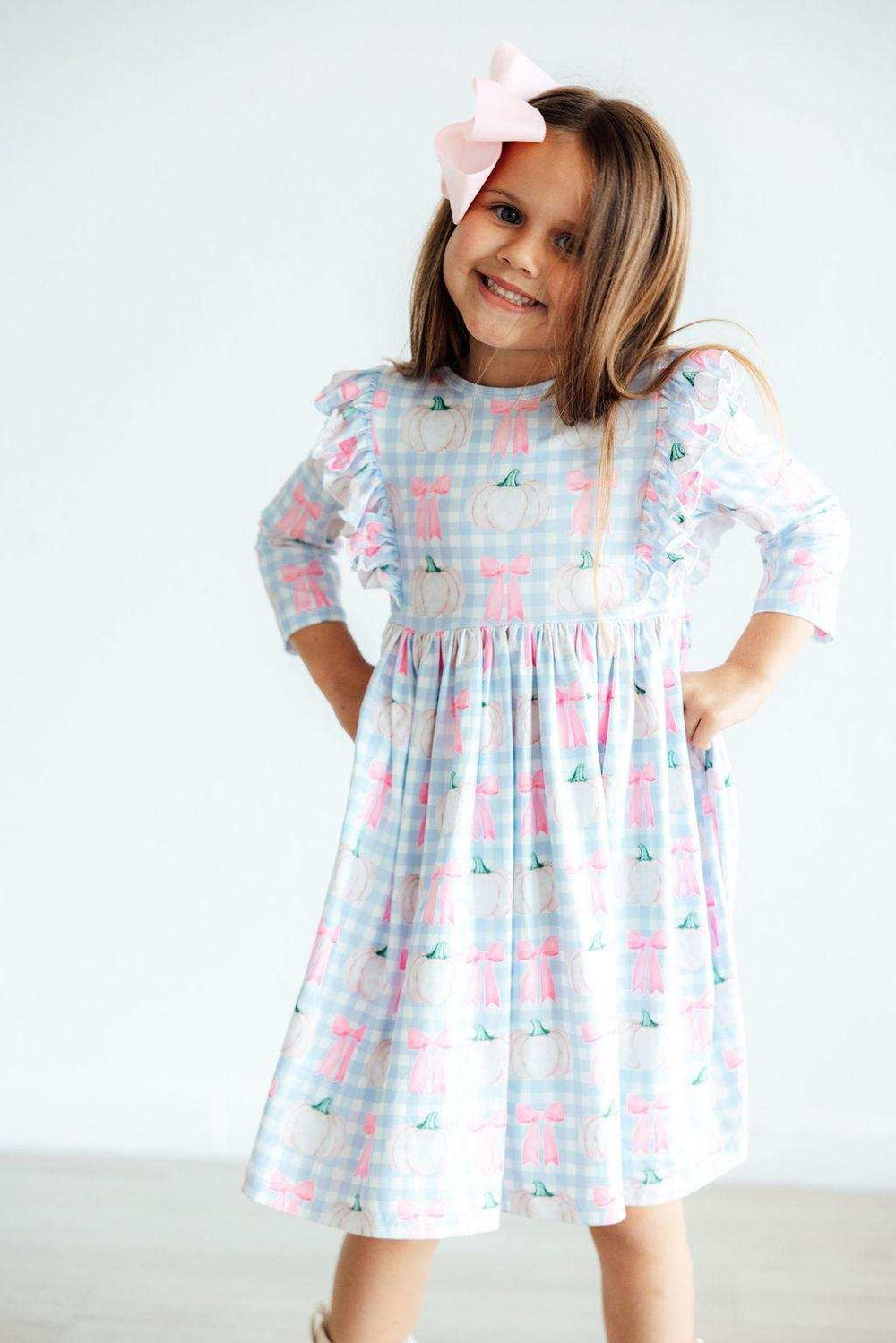 SALE Pumpkin Picnic 3/4 Sleeve Ruffle Twirl Dress - Mila & Rose ® - Flyclothing LLC