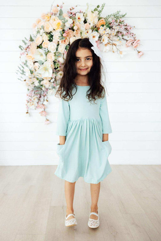Sage 3/4 Sleeve Pocket Twirl Dress - Mila & Rose ® - Flyclothing LLC