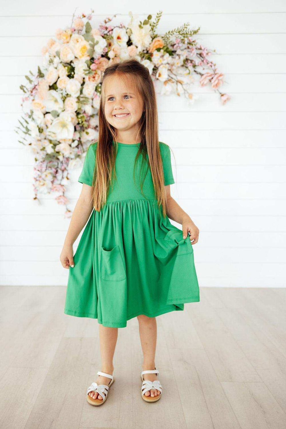 Kelly Green S/S Pocket Twirl Dress - Mila & Rose ® - Flyclothing LLC