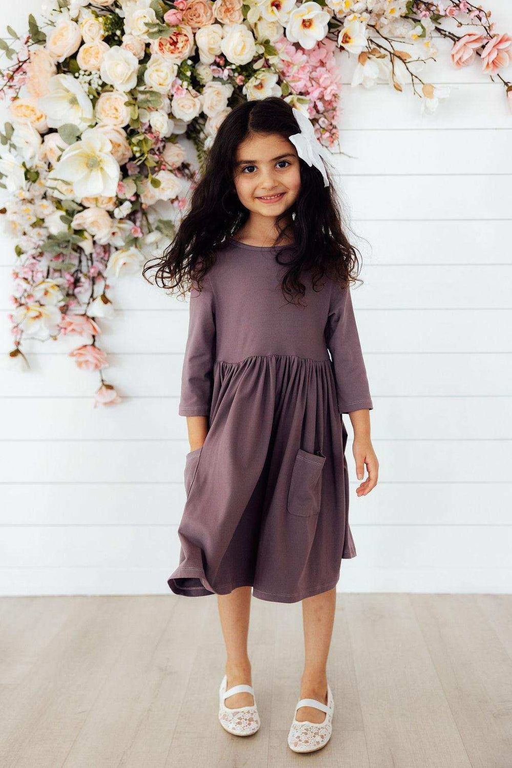 Vintage Violet 3/4 Sleeve Pocket Twirl Dress - Mila & Rose ® - Flyclothing LLC