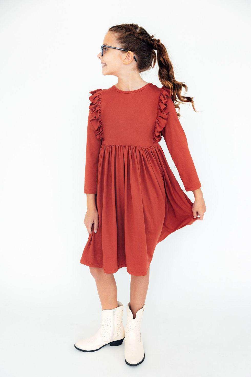 Pumpkin Spice L/S Ruffle Twirl Dress - Mila & Rose ® - Flyclothing LLC