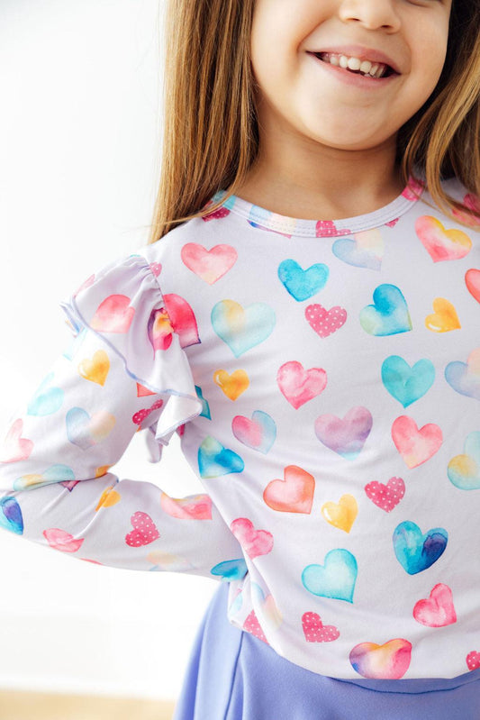 Watercolor Kisses L/S Ruffle Tee