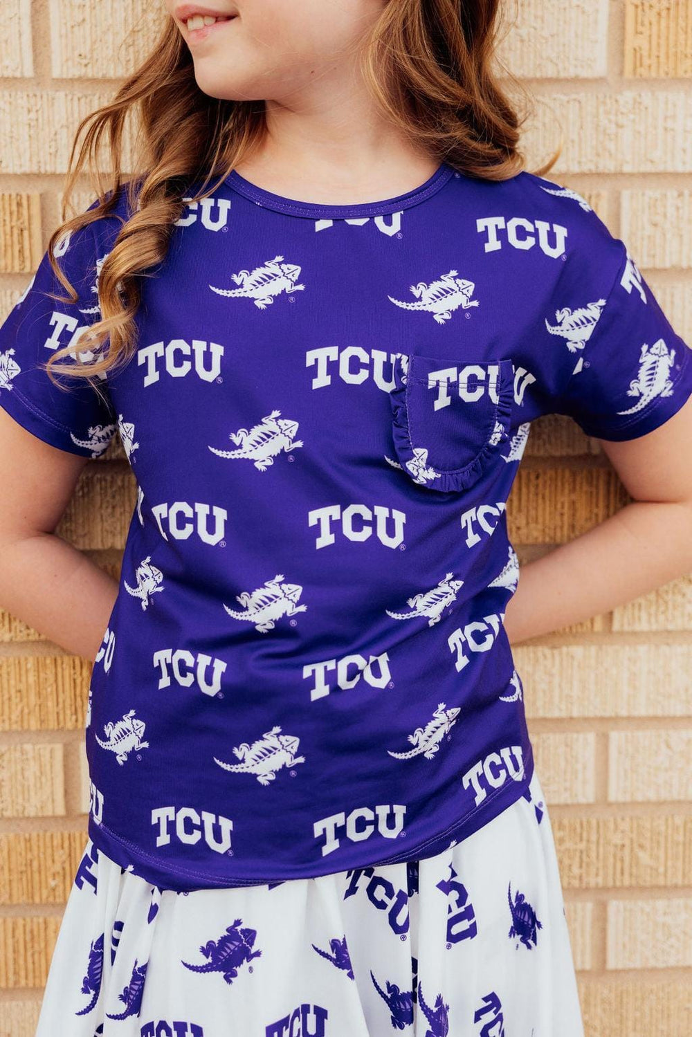 TCU Purple Frog Ruffle Pocket Tee - Mila & Rose ®