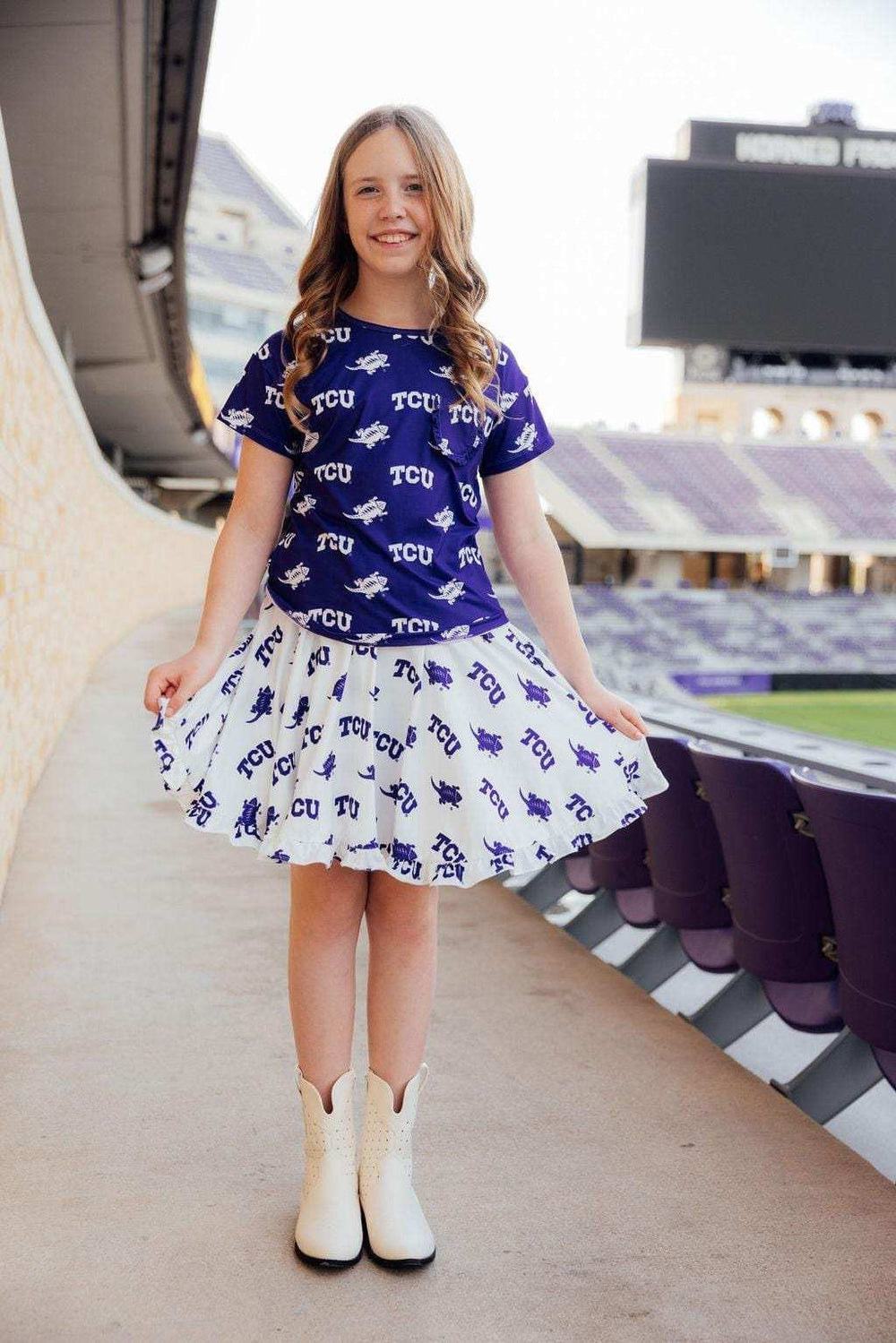 TCU Purple Frog Ruffle Pocket Tee - Mila & Rose ® - Flyclothing LLC
