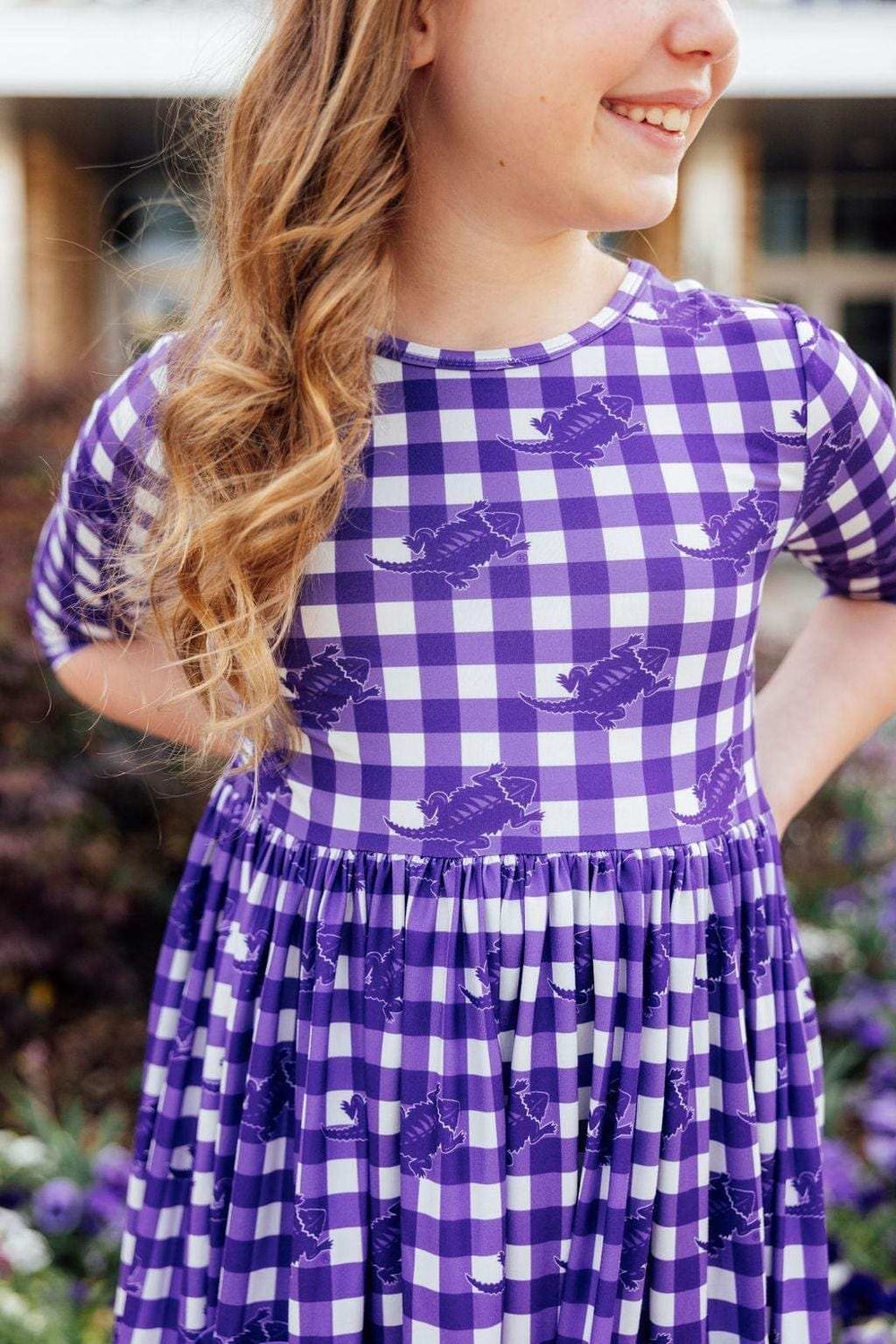 TCU Plaid Frog 3/4 Sleeve Pocket Twirl Dress - Mila & Rose ® - Flyclothing LLC