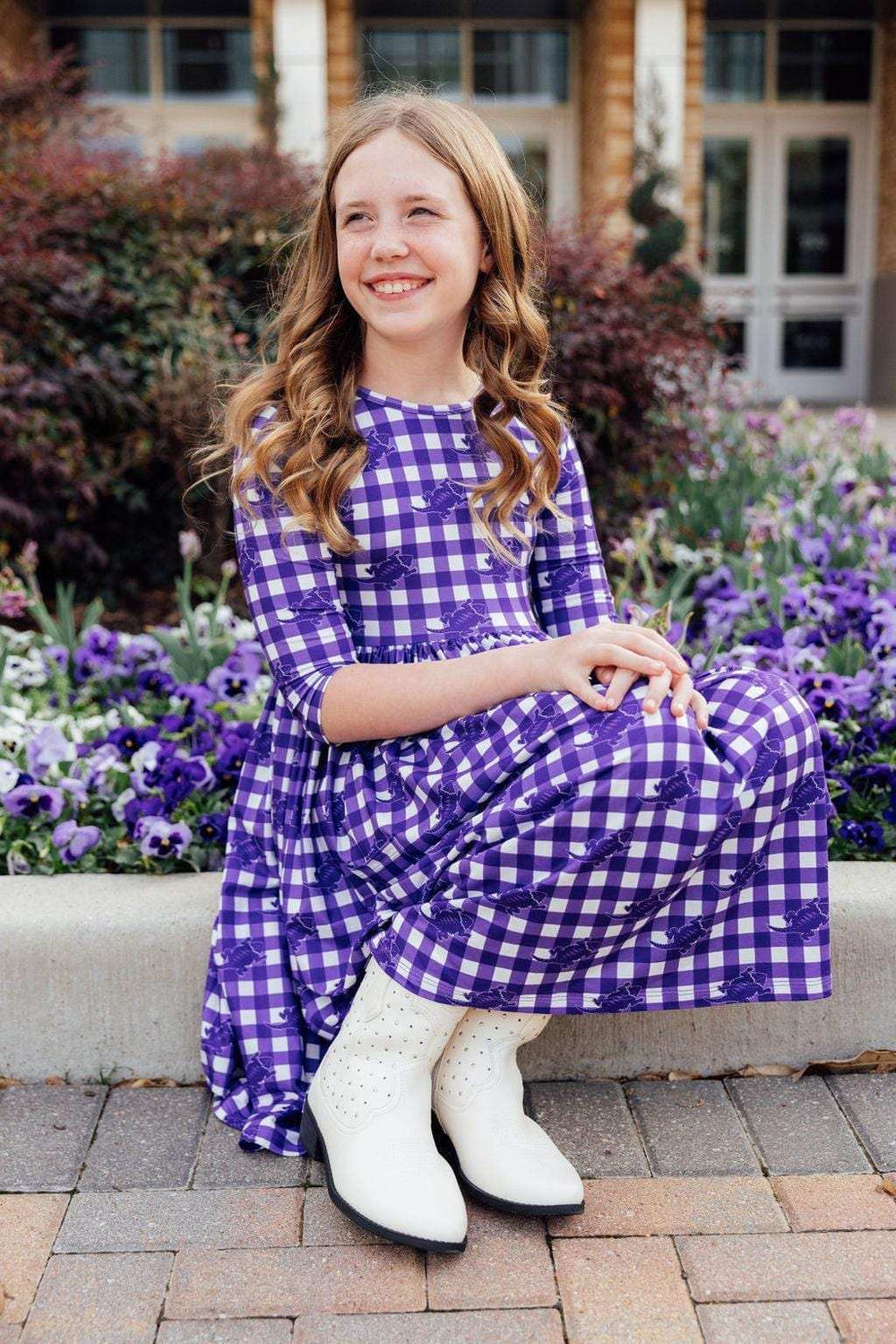 TCU Plaid Frog 3/4 Sleeve Pocket Twirl Dress - Mila & Rose ® - Flyclothing LLC