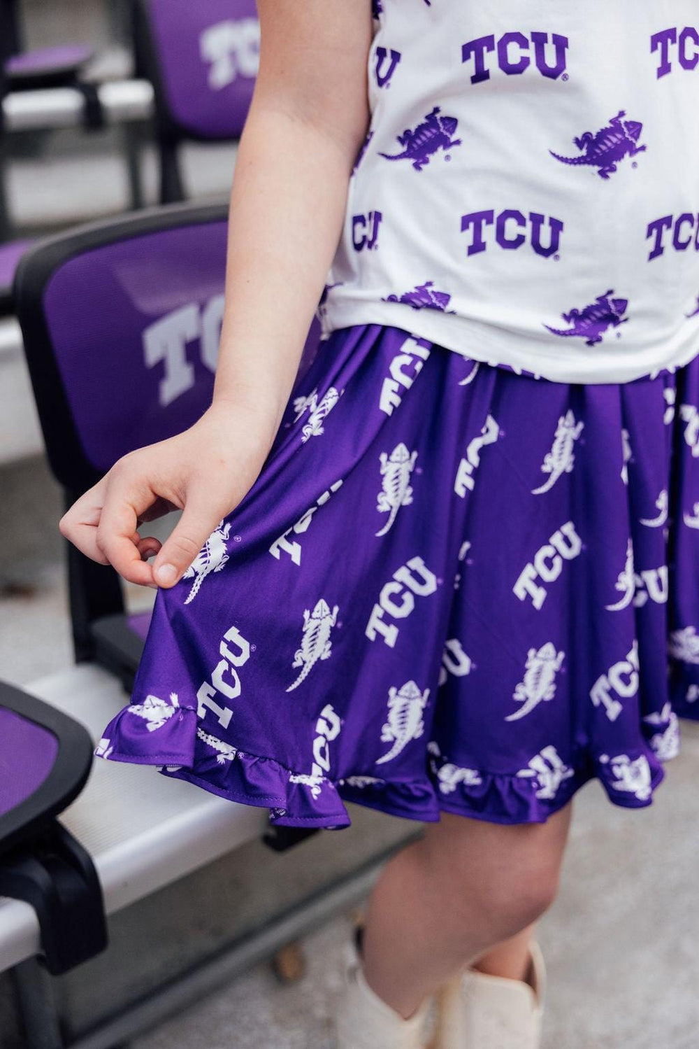 TCU Purple Frog Ruffle Twirl Skort - Mila & Rose ®
